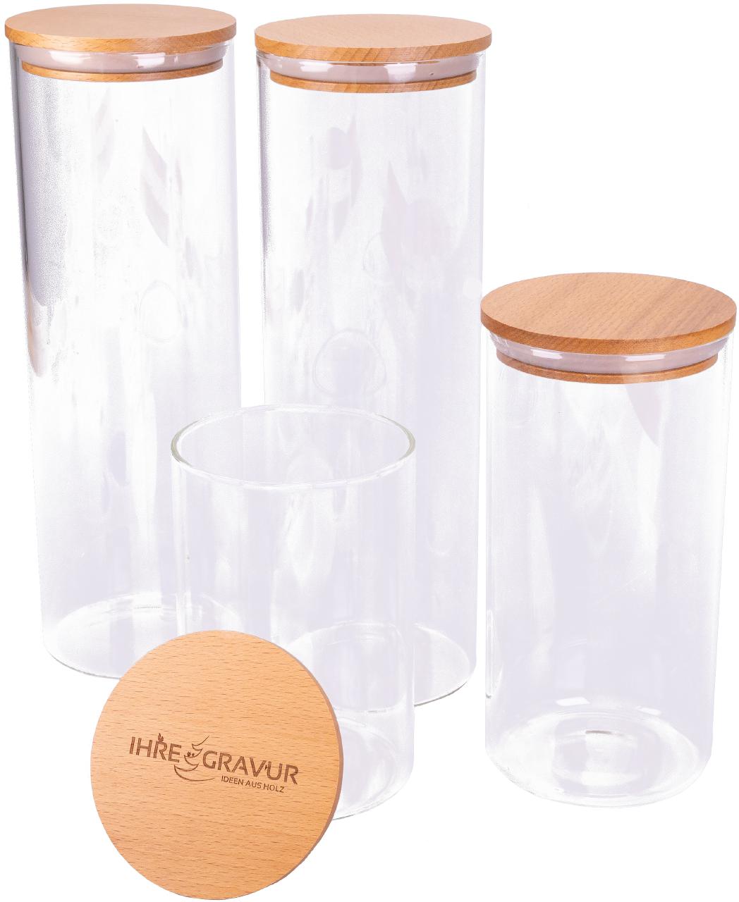 Vorratsglas mit individuell graviertem Holzdeckel ( verschiedene Größen )
